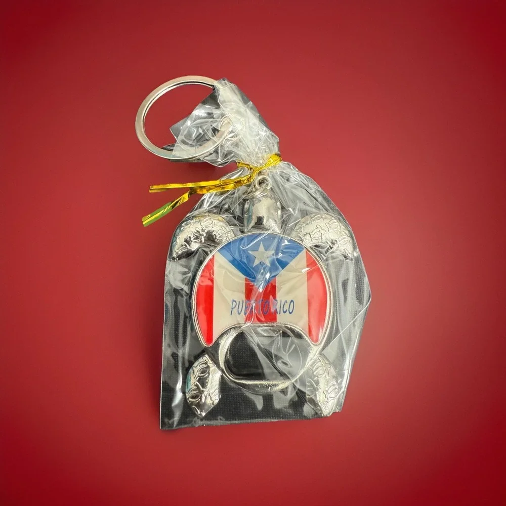Puerto Rico Turtle Flag Bottle Opener Keychain Silver Tone Metal Souvenir